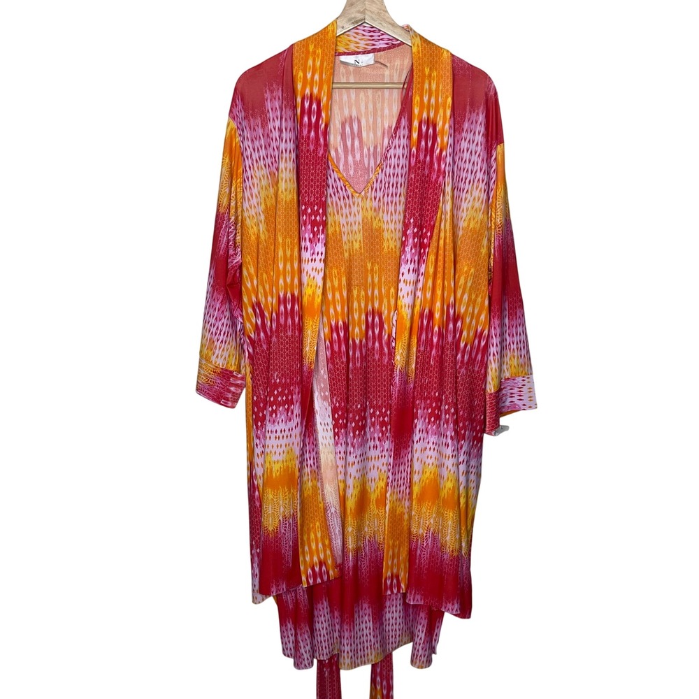 Natori 2- pieces Red Orange Geometric Print Cover-Up Dress‎ Swim Pool Resort